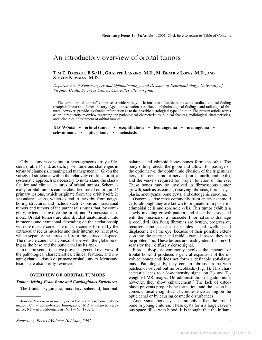 An Introductory Overview of Orbital Tumors