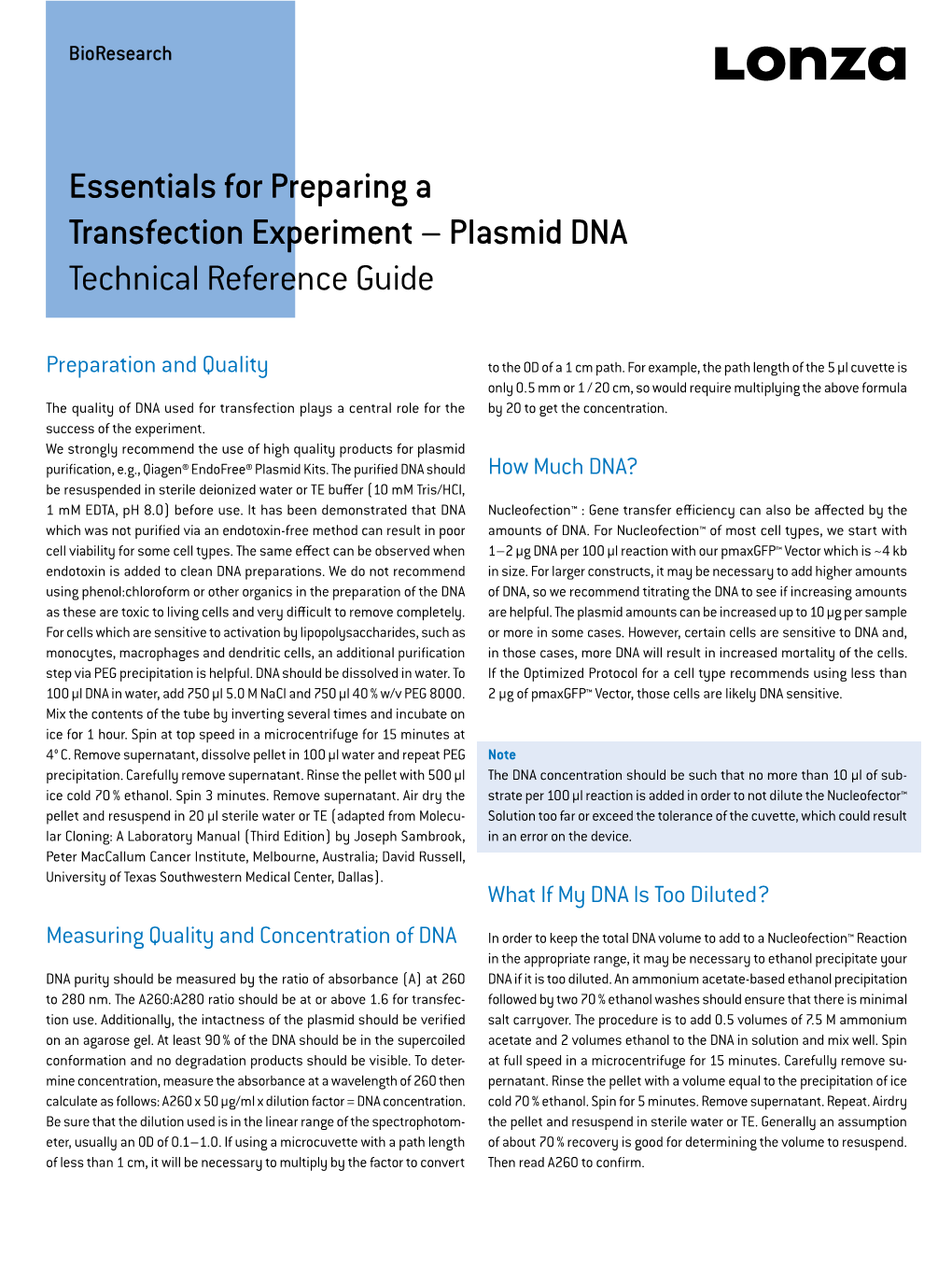 Plasmid DNA – Technical Reference Guide