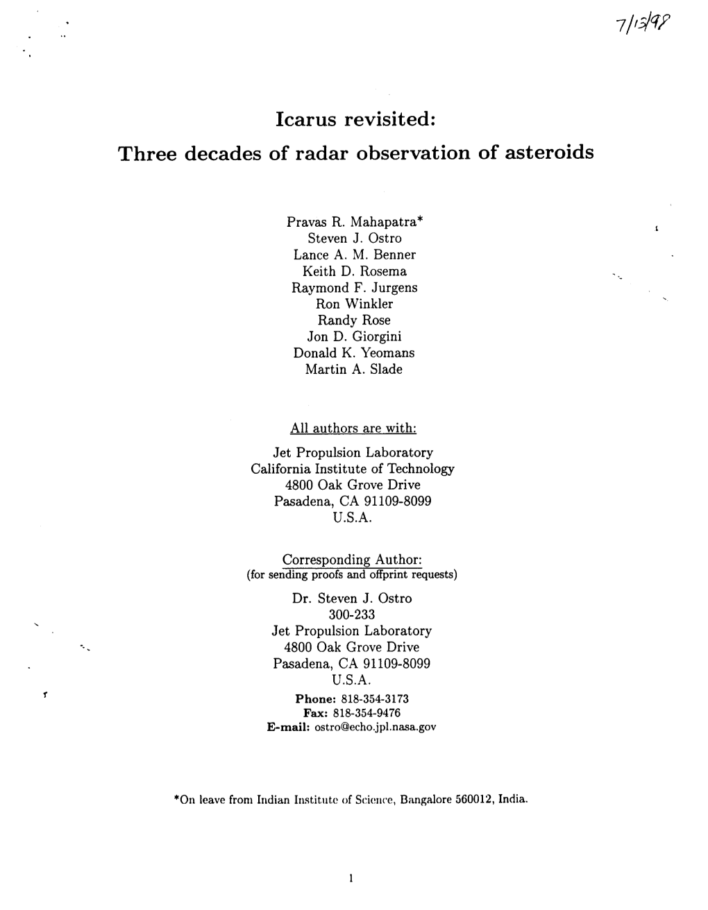 Icarus Revisited: Three Decades of Radar Observation of Asteroids