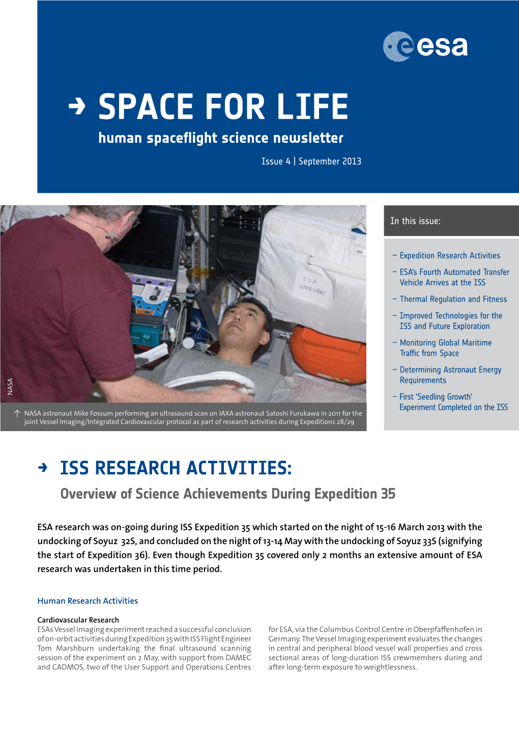 SPACE for LIFE Human Spaceflight Science Newsletter