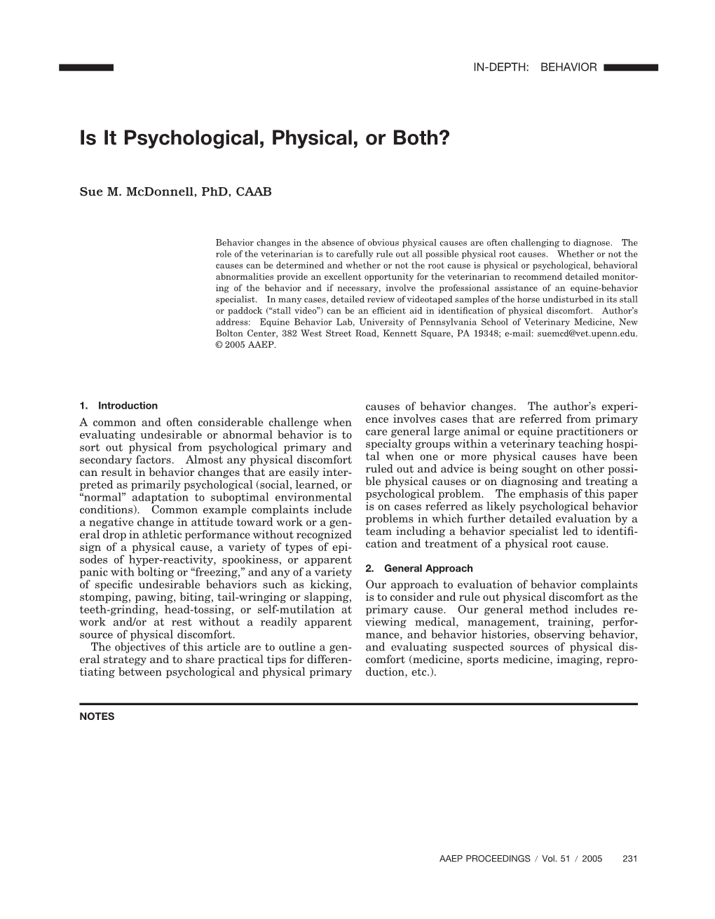 Is It Physical Or Psychological? AAEP Proceedings 51