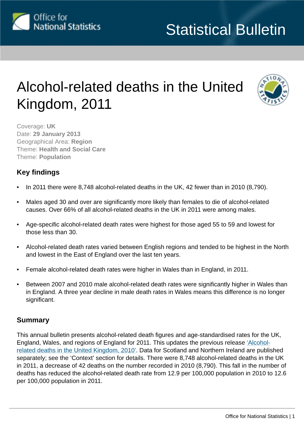 Statistical Bulletin for Alcohol-Related Deaths in the UK