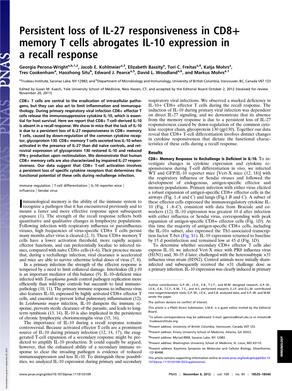 Persistent Loss of IL-27 Responsiveness in CD8+ Memory T Cells Abrogates IL-10 Expression in a Recall Response