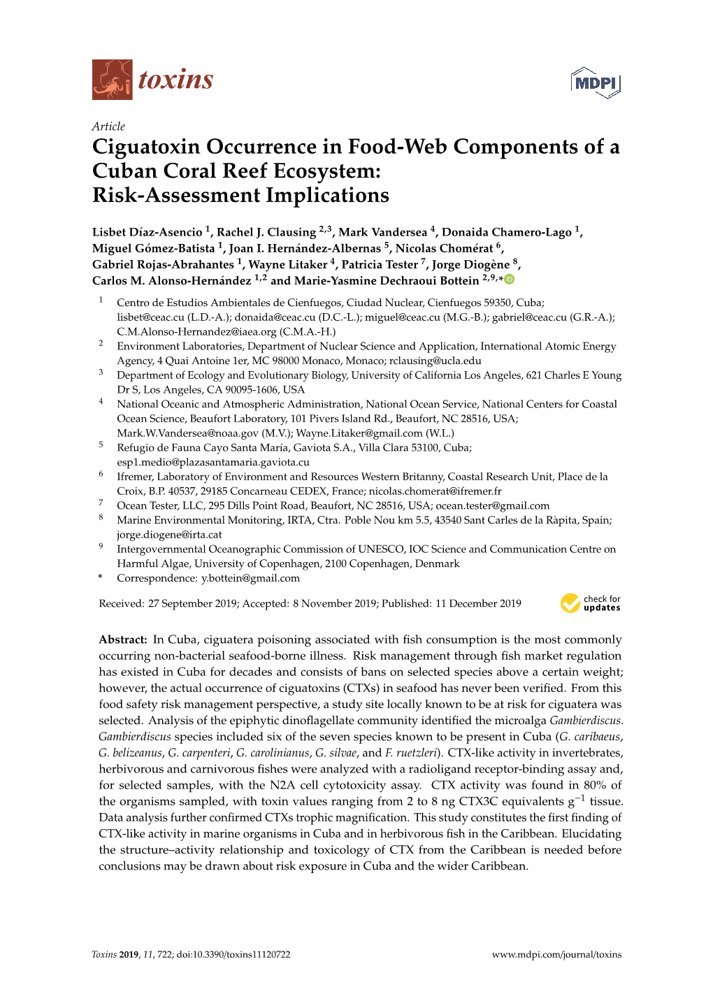 Ciguatoxin Occurrence in Food-Web Components of a Cuban Coral Reef Ecosystem: Risk-Assessment Implications