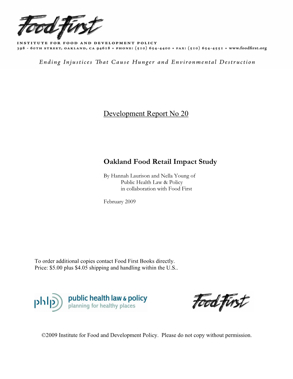 Development Report No 20 OAKLAND FOOD RETAIL IMPACT STUDY Ii