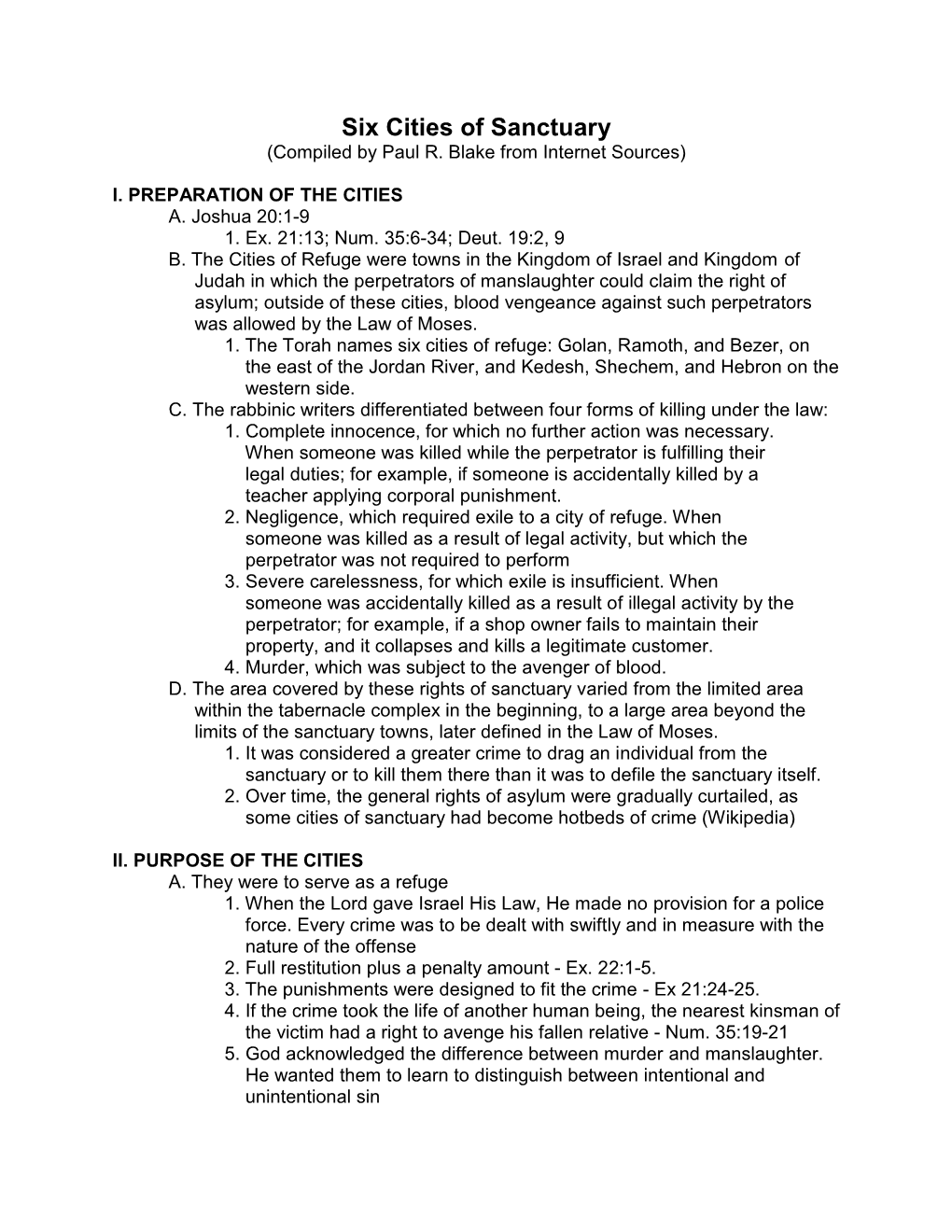 Six Cities of Sanctuary (Compiled by Paul R