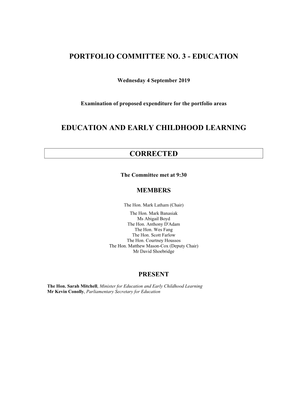 Transcript of Committee Proceedings