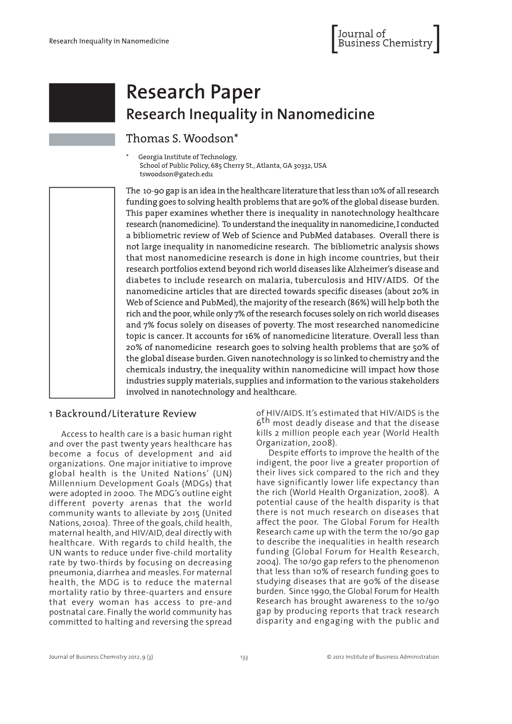 Research Paper Research Inequality in Nanomedicine Thomas S