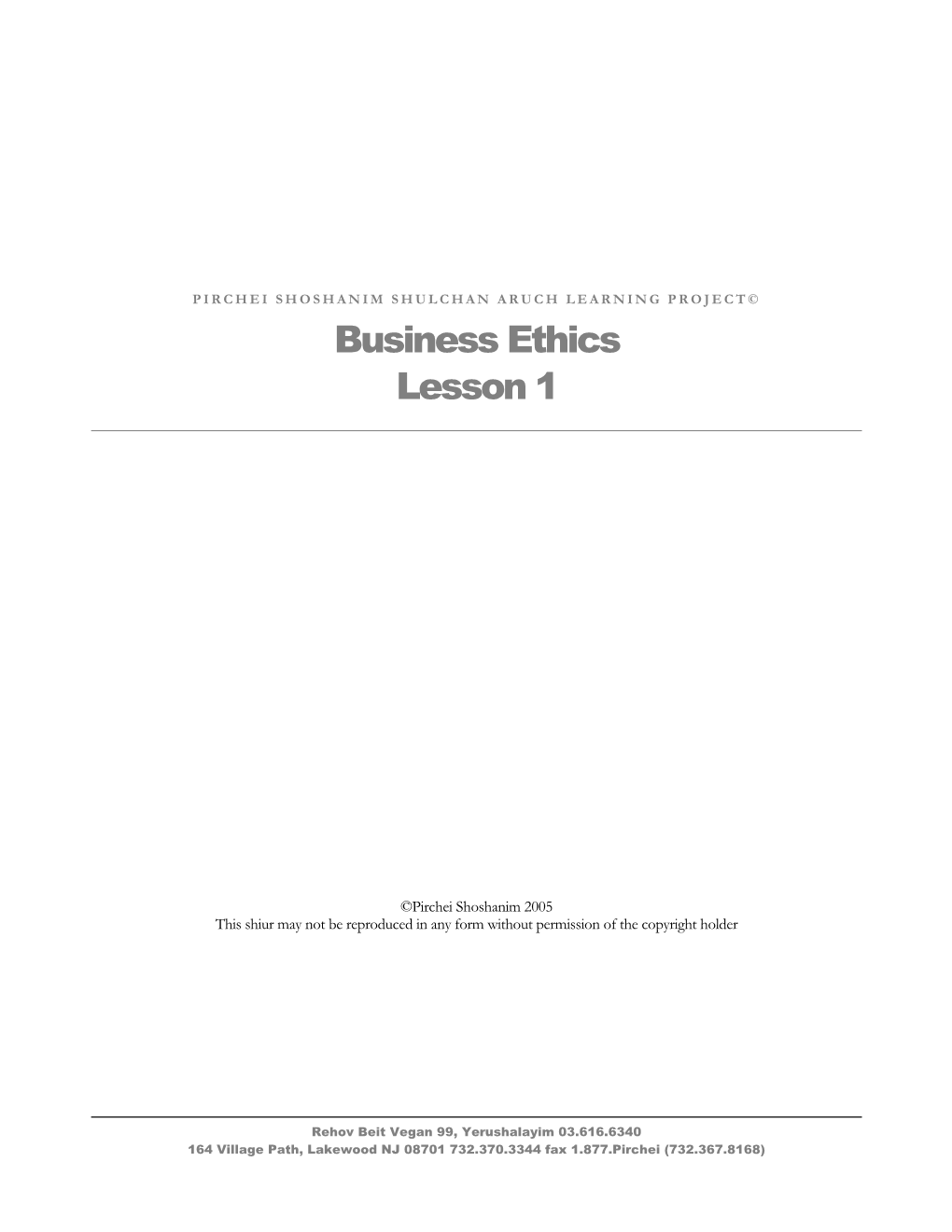 Business Ethics Lesson 1