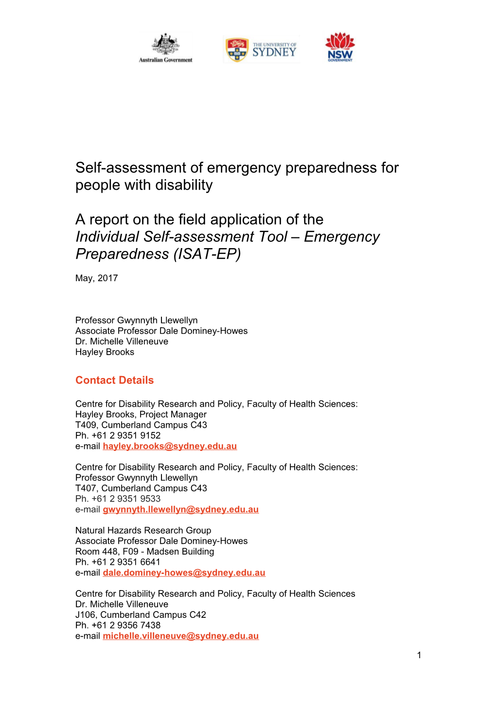 Self-Assessment of Emergency Preparedness for People with Disability