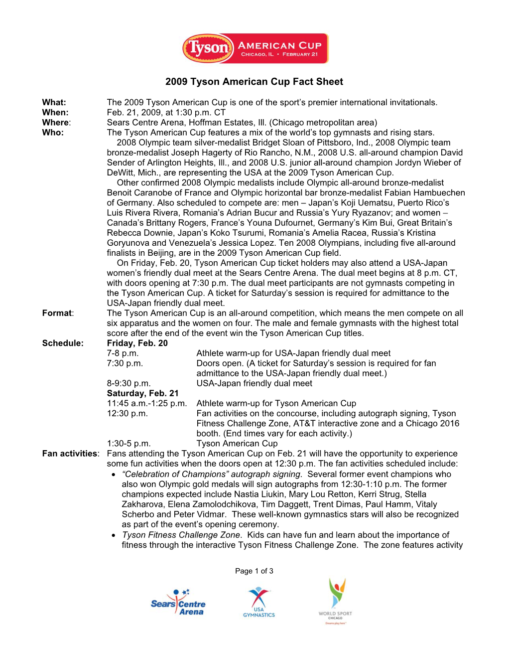 2009 Tyson American Cup Fact Sheet