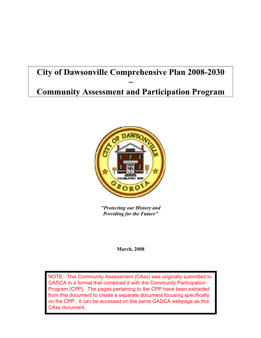 City of Dawsonville Comprehensive Plan 2008-2030 ~ Community Assessment and Participation Program