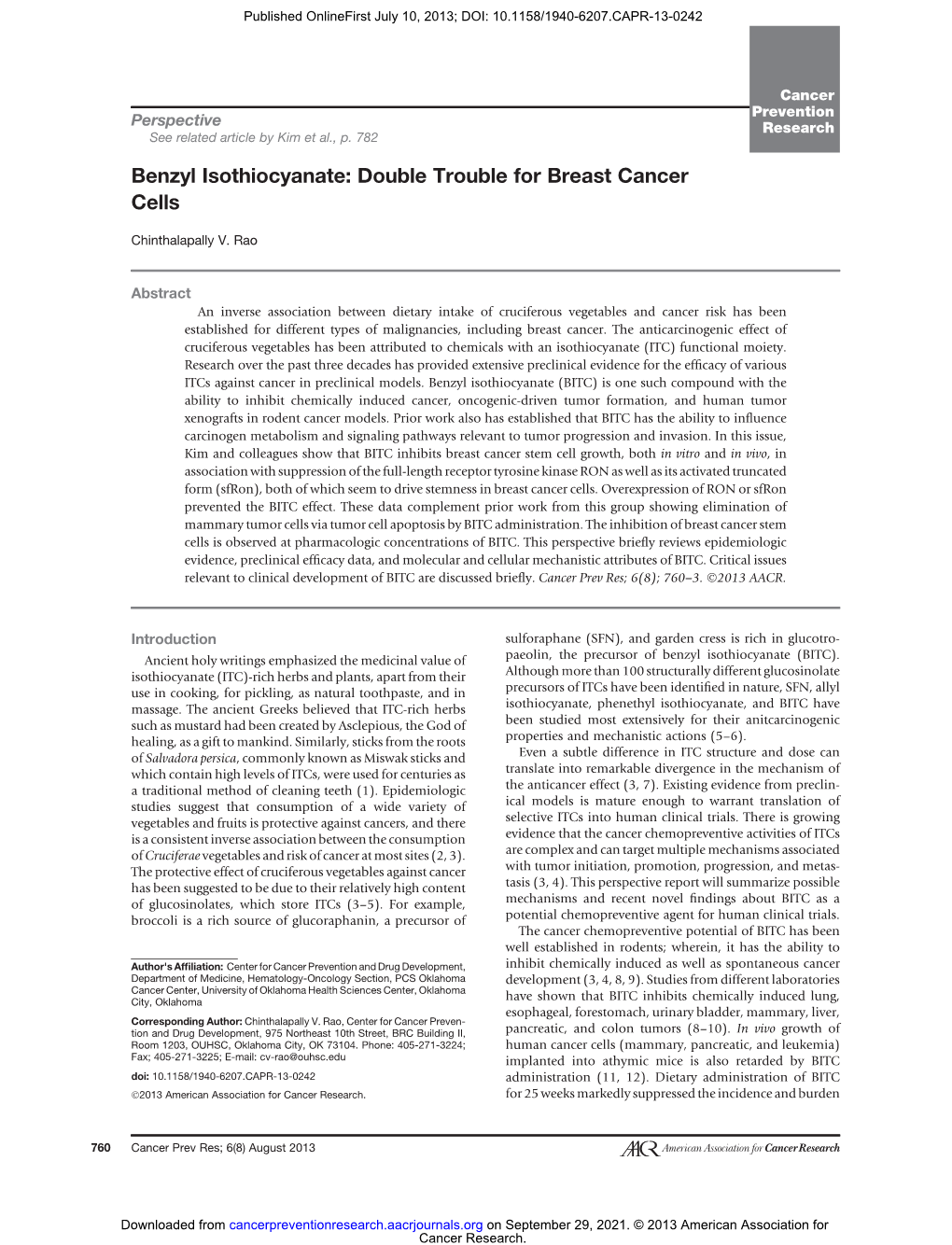 Benzyl Isothiocyanate: Double Trouble for Breast Cancer Cells