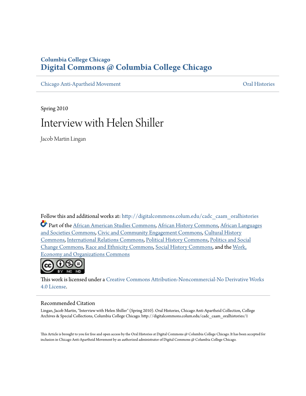 Interview with Helen Shiller Jacob Martin Lingan