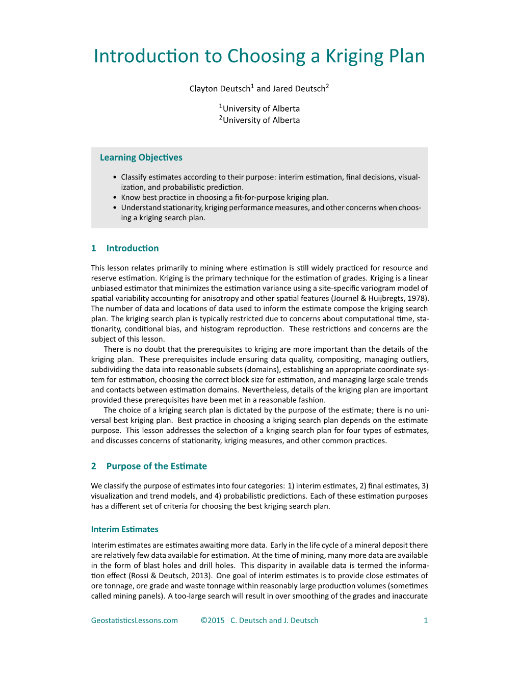 Introduction to Choosing a Kriging Plan