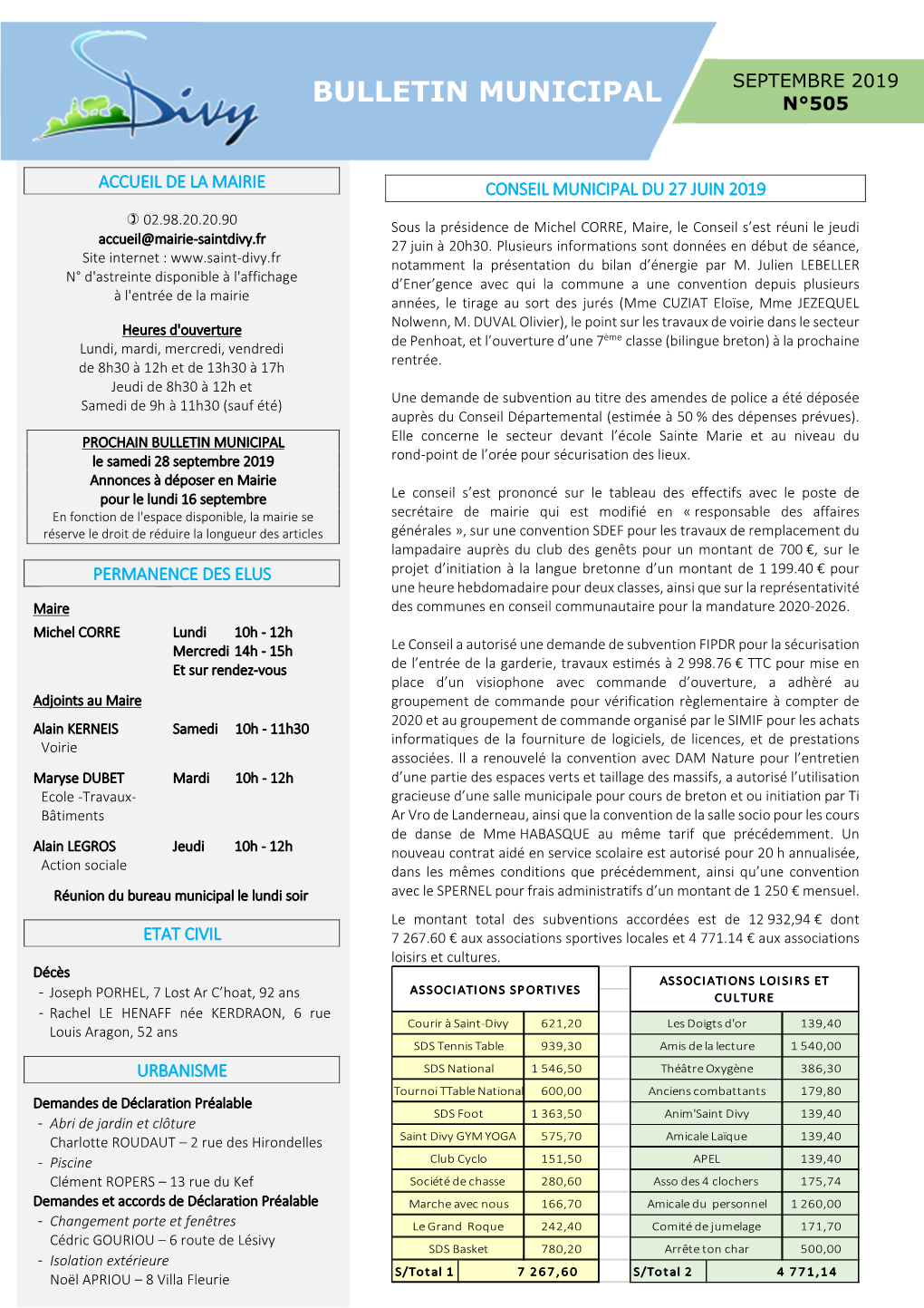 Bulletin Municipal Septembre 2019 N°505