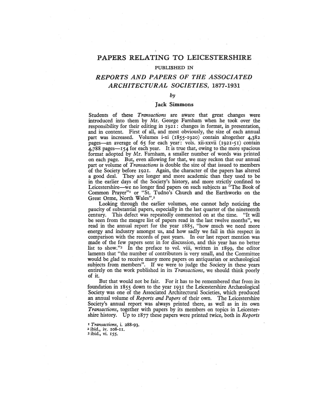 Papers Relating to Leicestershire
