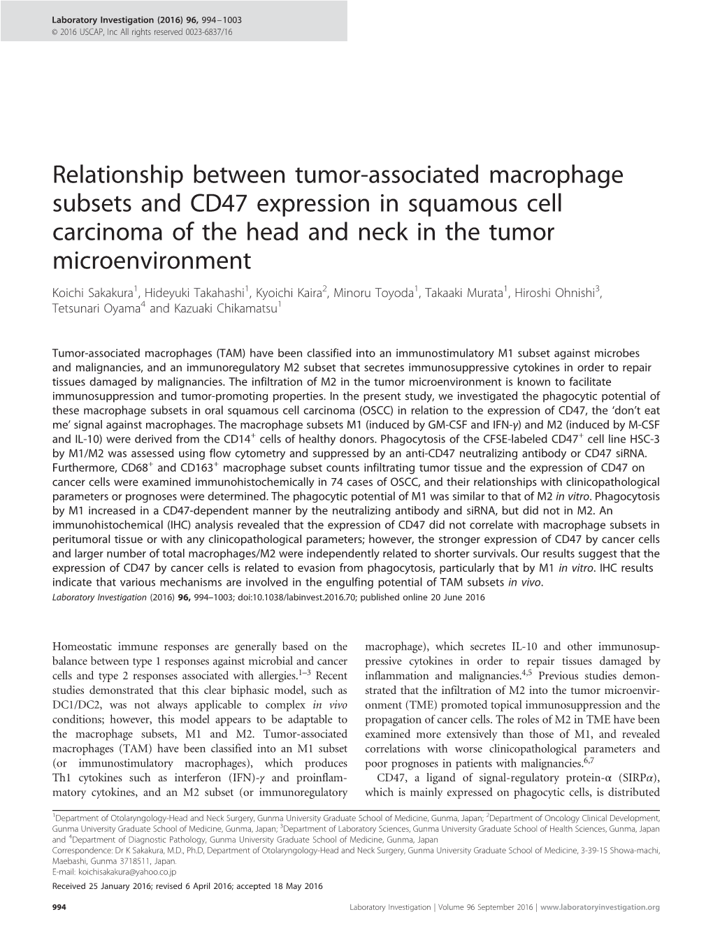 Relationship Between Tumor-Associated Macrophage