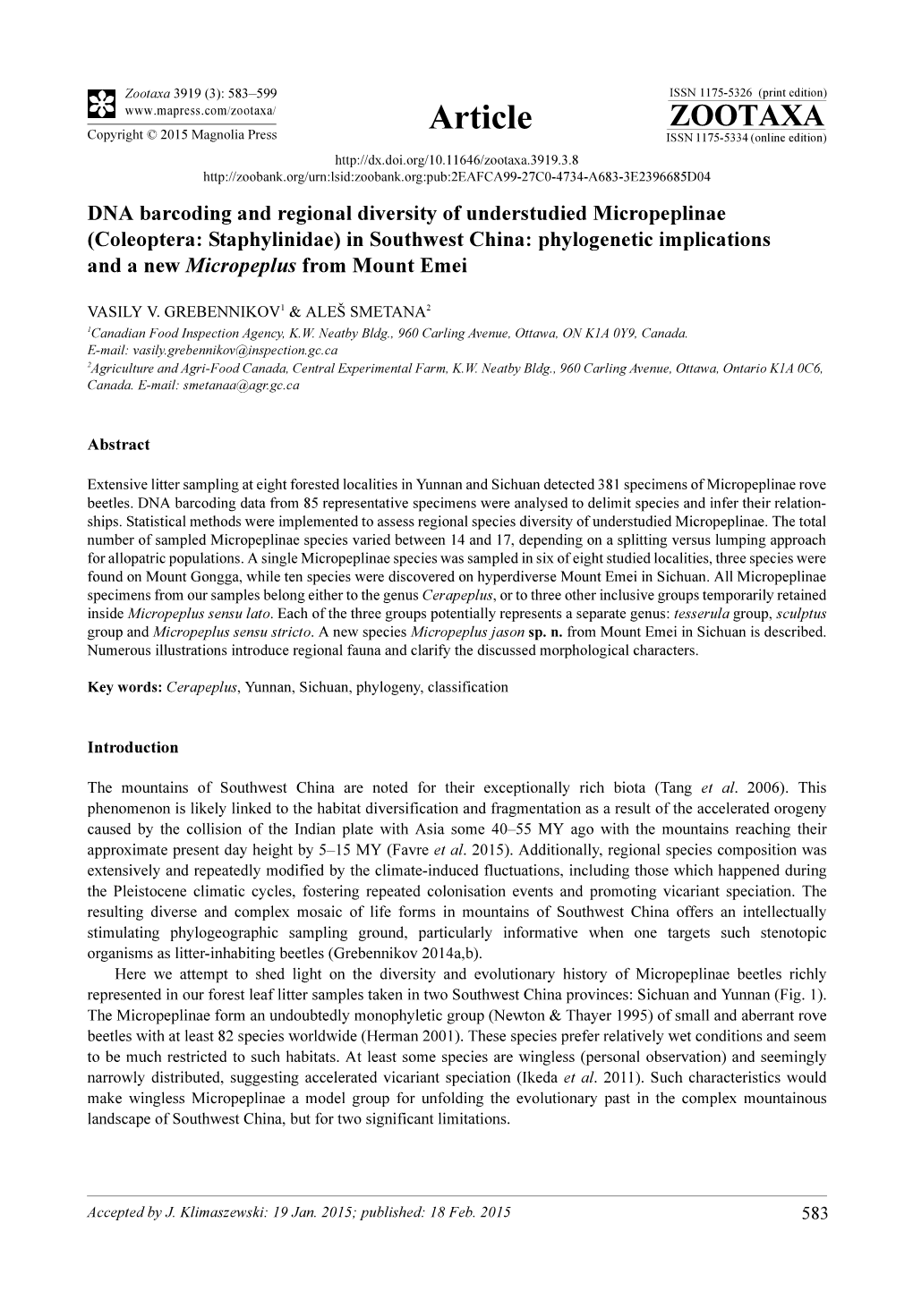 DNA Barcoding and Regional Diversity of Understudied Micropeplinae (Coleoptera: Staphylinidae) in Southwest China: Phylogenetic