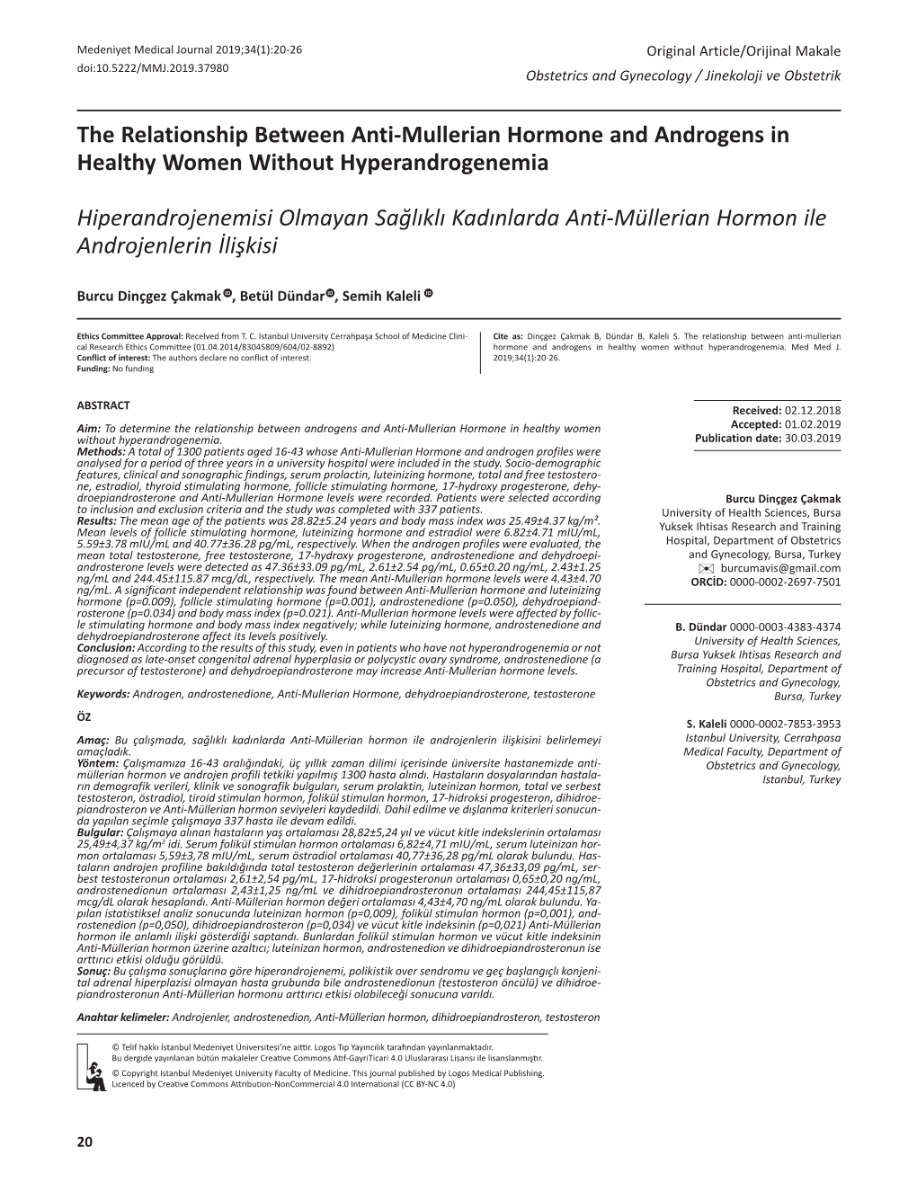 The Relationship Between Anti-Mullerian Hormone and Androgens in Healthy Women Without Hyperandrogenemia