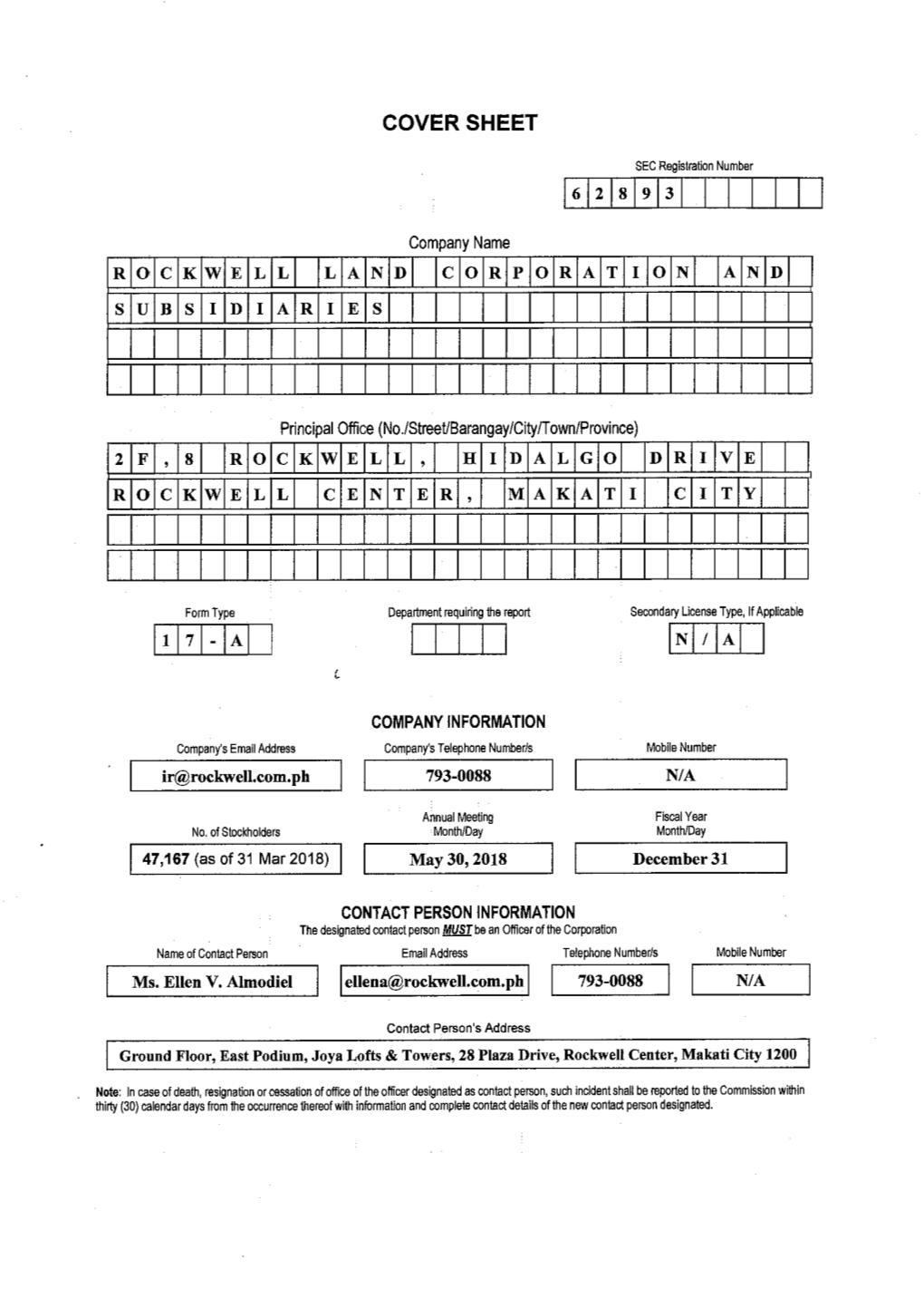 SEC Form 17-A ROCK 2017