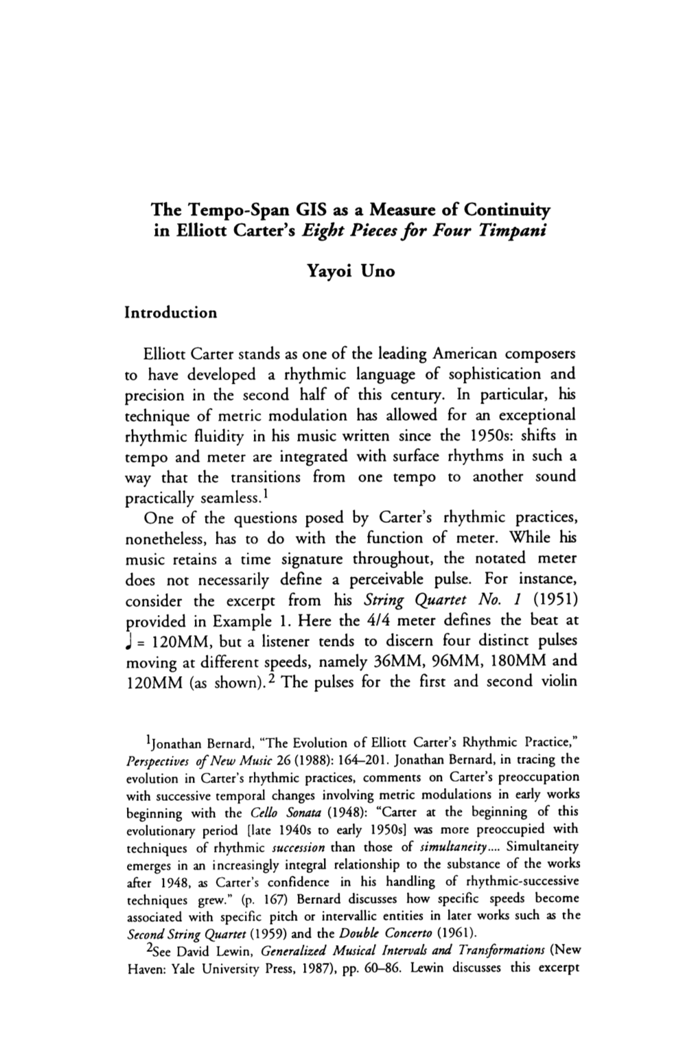 The Tempo-Span GIS As a Measure of Continuity in Elliott Carter's "Eight