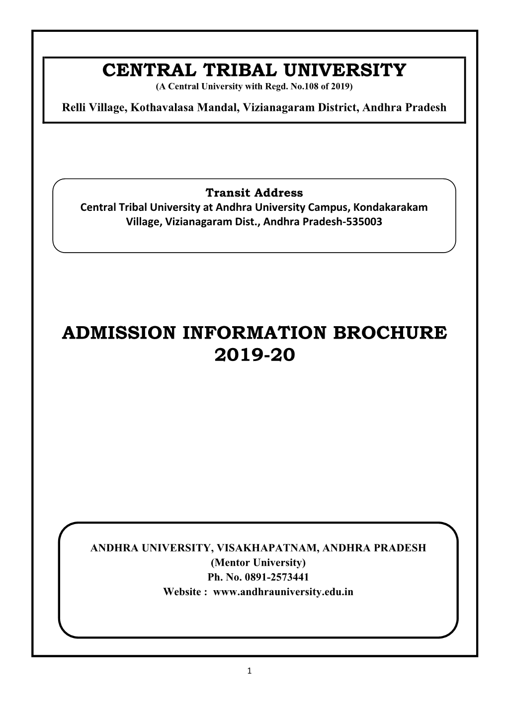 Central Tribal University Admission Information Brochure