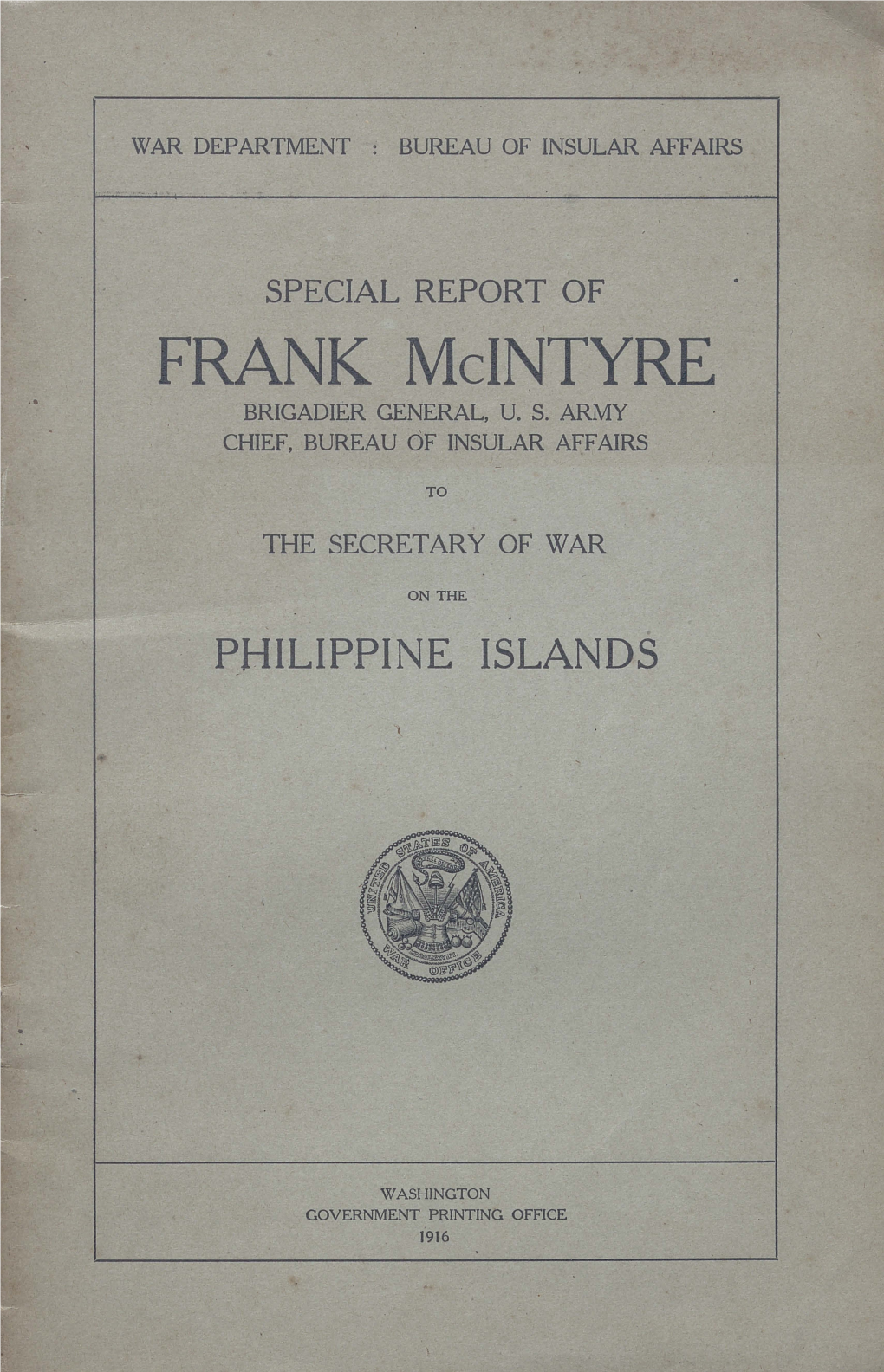 FRANK Mcintyre BRIGADIER GENERAL, U.S