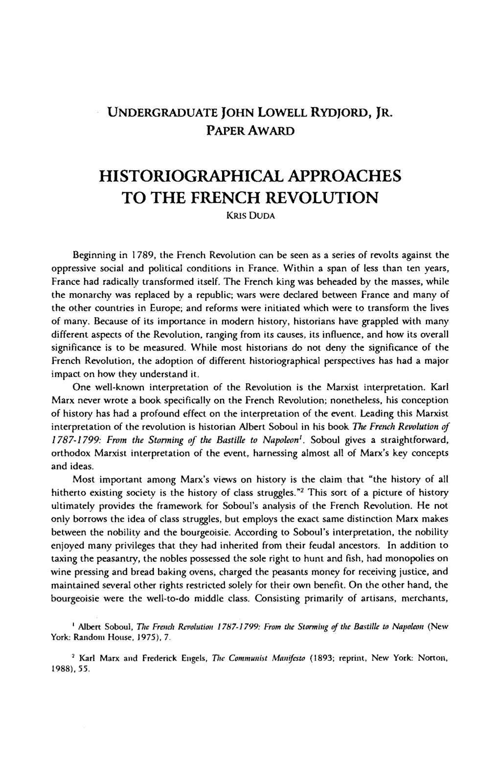 Historiographical Approaches to the French Revolution Krisduda