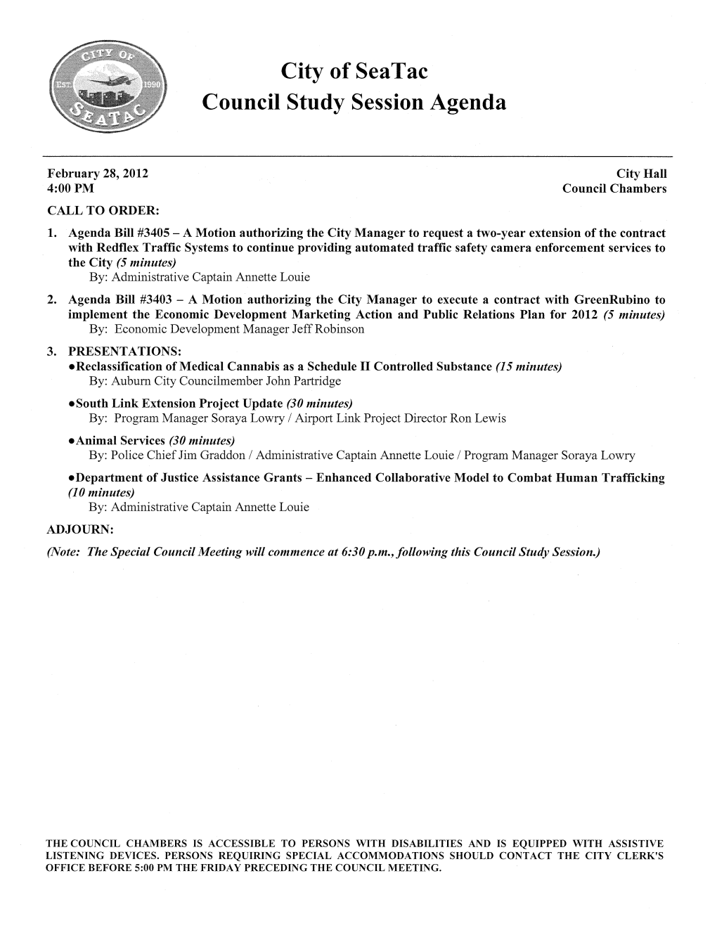 City of Seatac Council Study Session Agenda