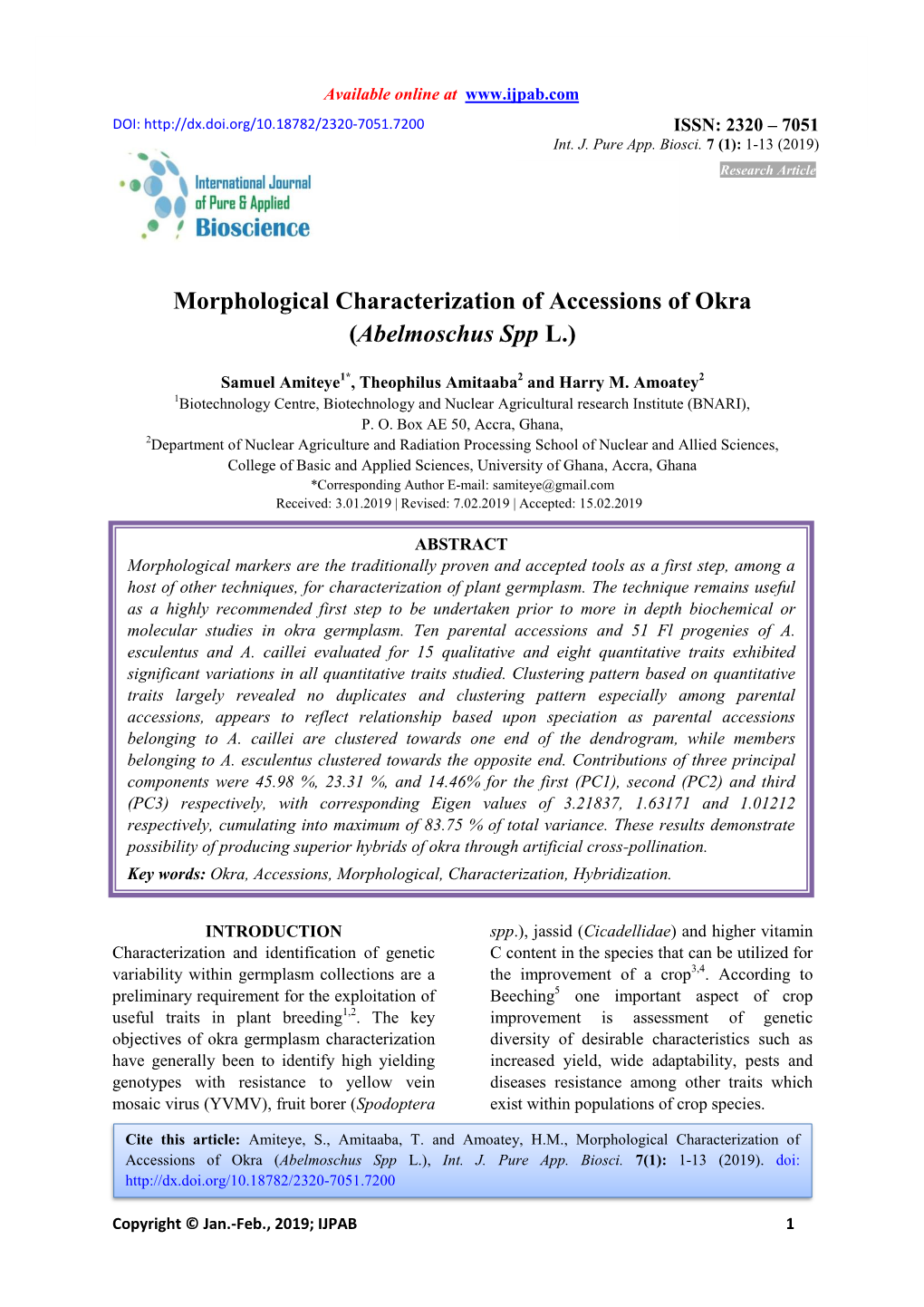 Morphological Characterization of Accessions of Okra (Abelmoschus Spp L.)