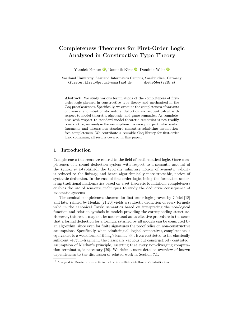 Completeness Theorems for First-Order Logic Analysed in Constructive Type Theory