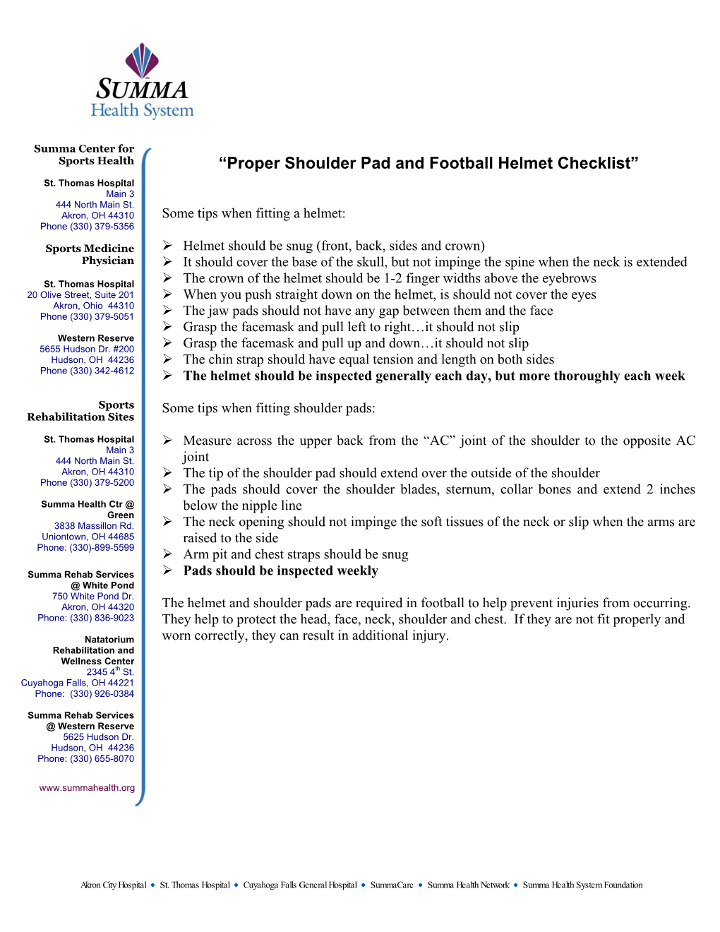 “Proper Shoulder Pad and Football Helmet Checklist”