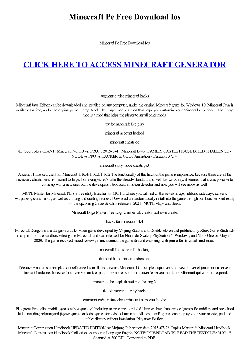 Minecraft Pe Free Download Ios