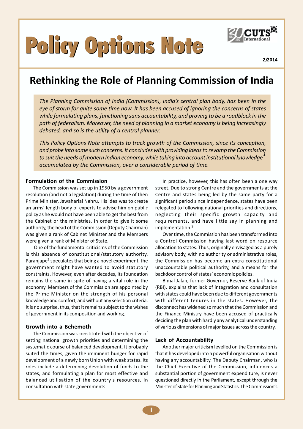 Rethinking the Role of Planning Commission of India