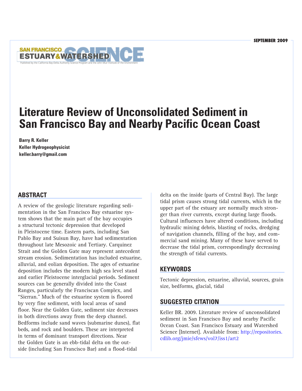 Literature Review of Unconsolidated Sediment in San Francisco Bay and Nearby Pacific Ocean Coast