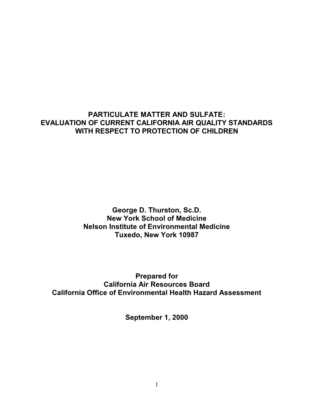 Particulate Matter and Sulfate