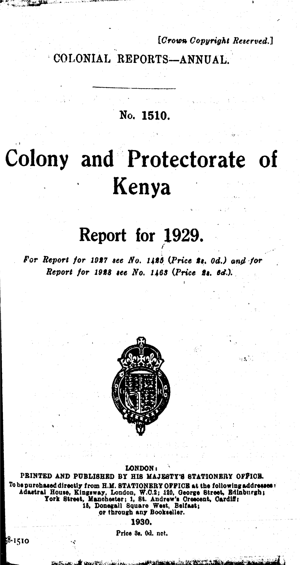 Annual Report of the Colonies, Kenya, 1929