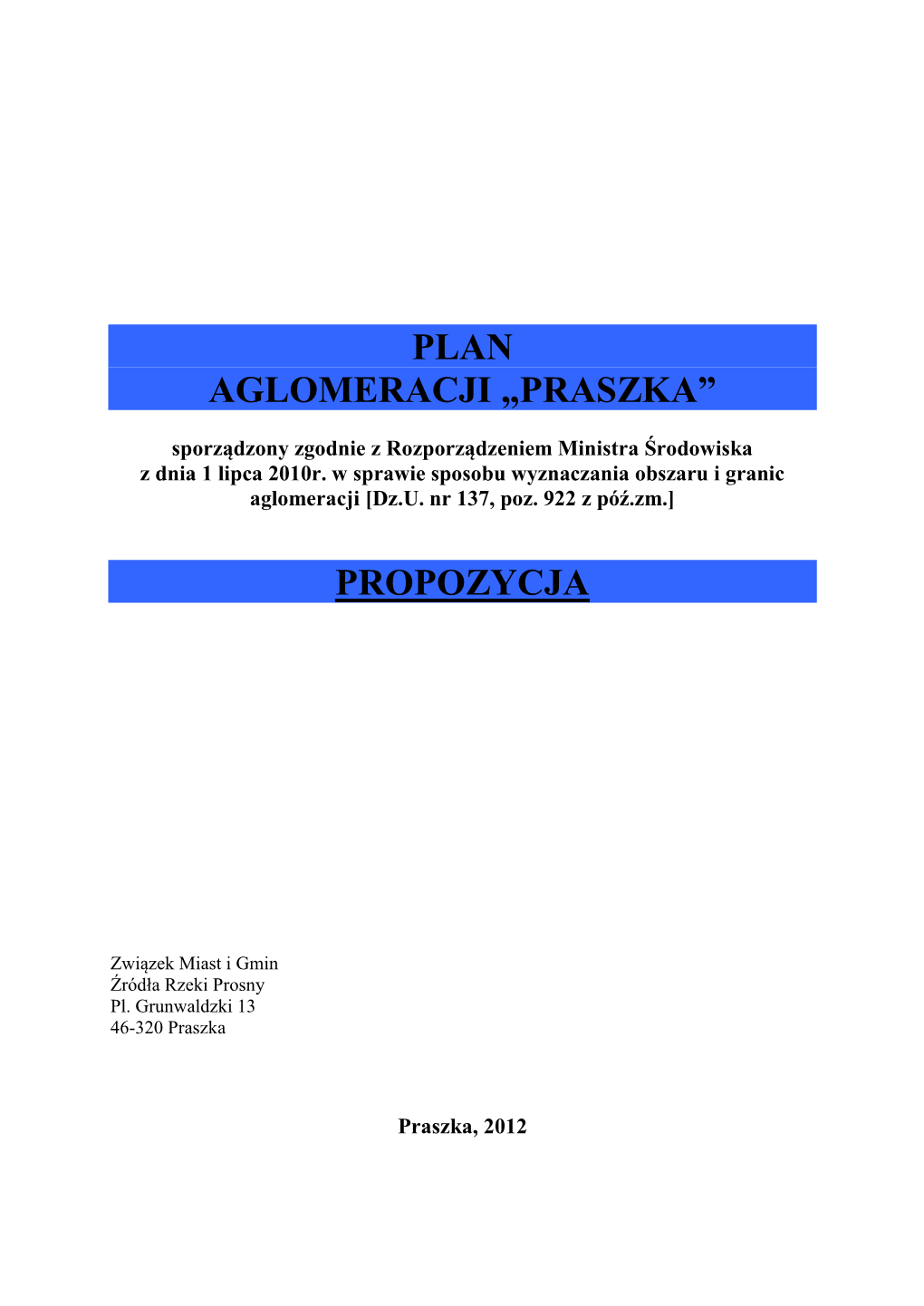 Plan Aglomeracji „Praszka” Propozycja