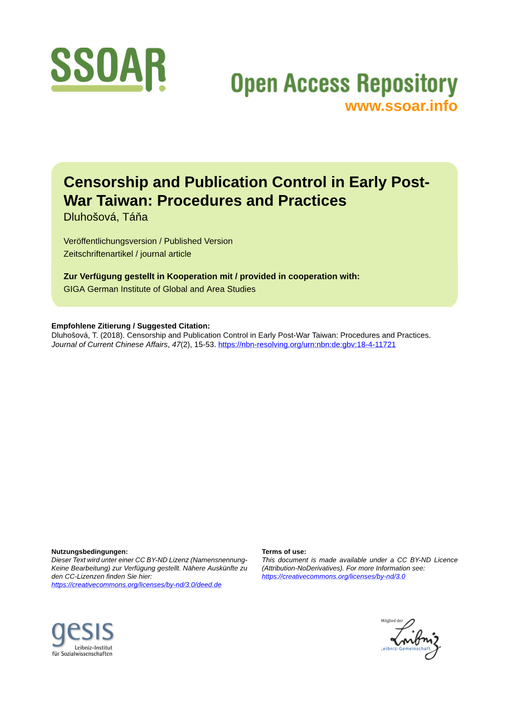 Censorship and Publication Control in Early Post-War Taiwan: Procedures and Practices