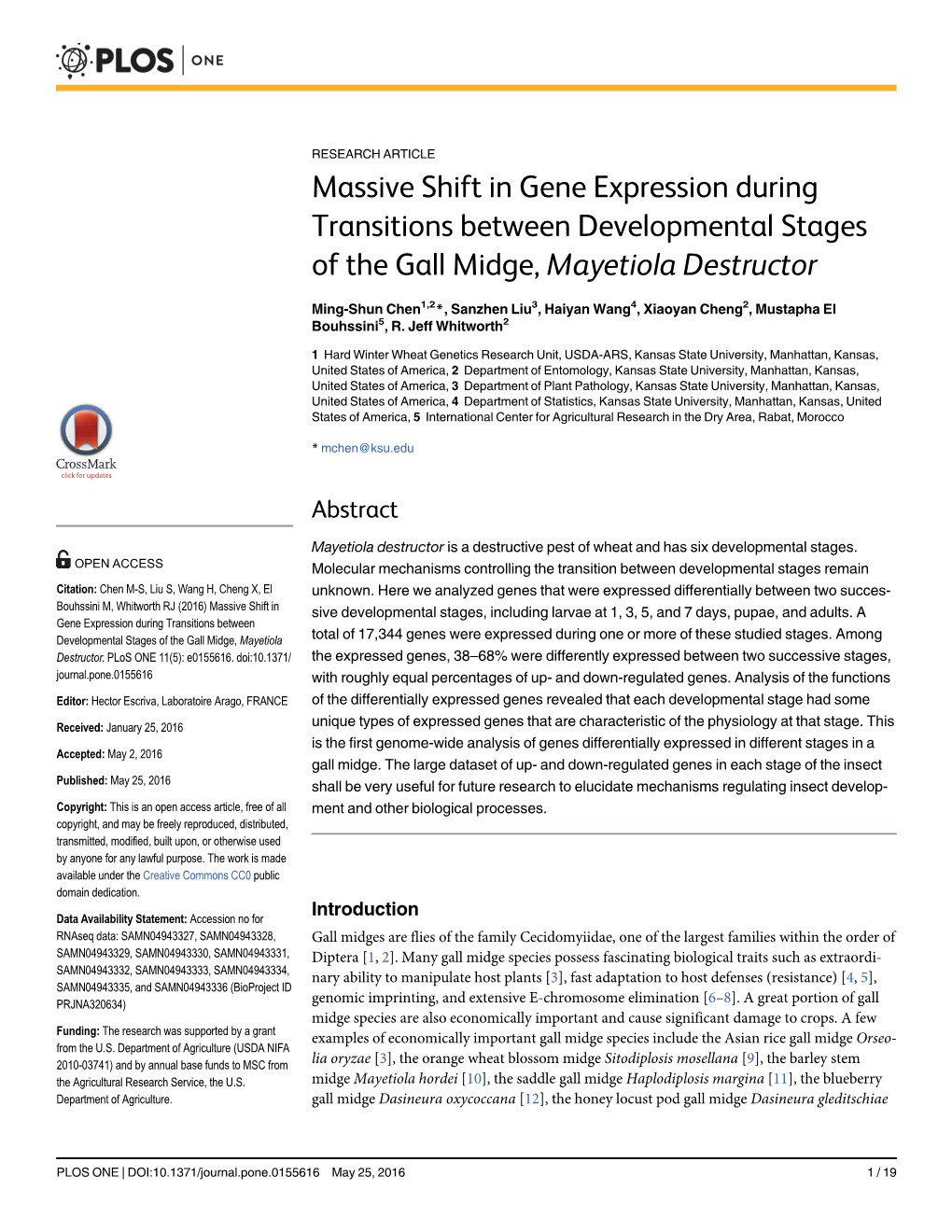 Massive Shift in Gene Expression During Transitions Between Developmental Stages of the Gall Midge, Mayetiola Destructor