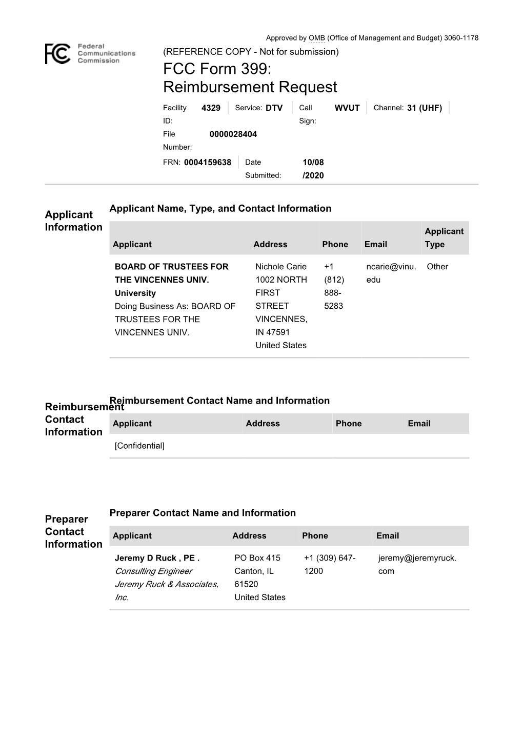 TV Broadcaster Relocation Fund Reimbursement Application