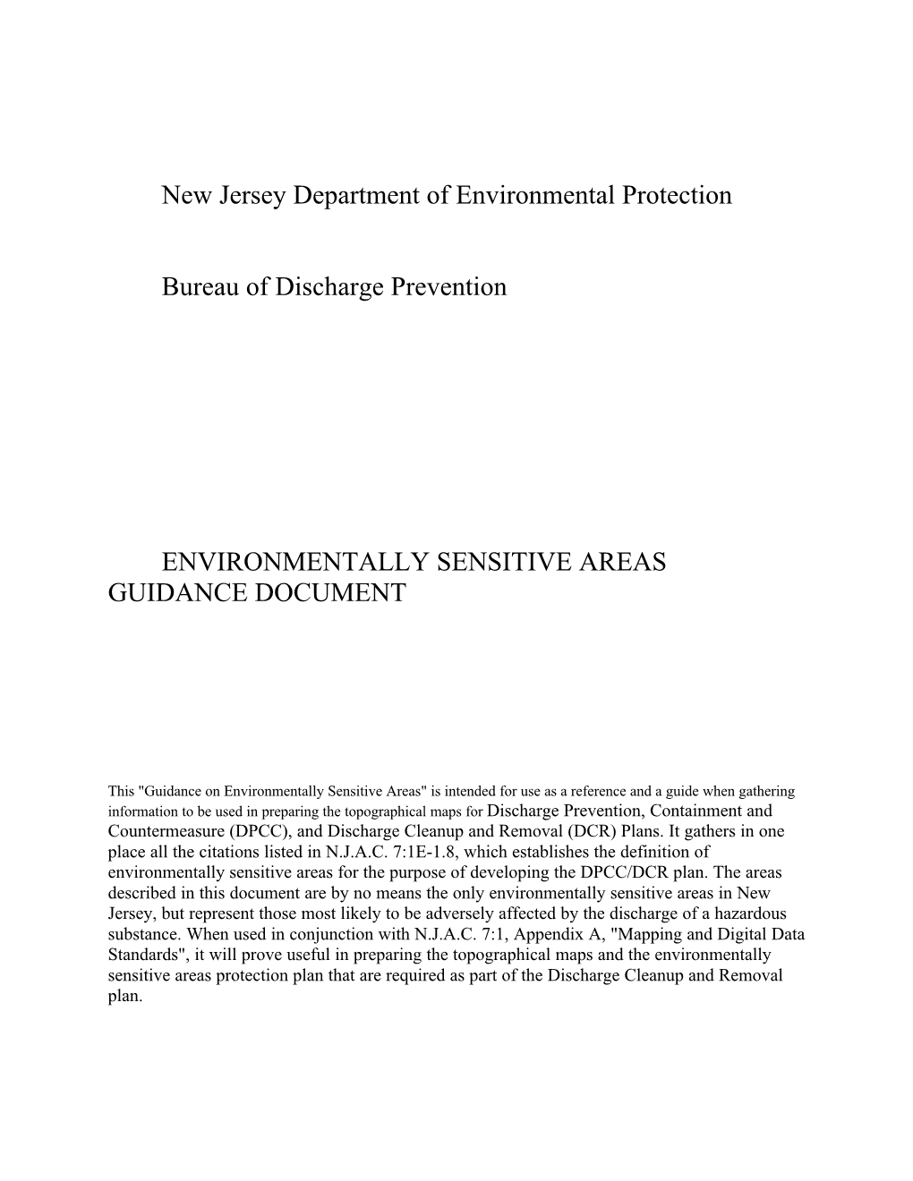 New Jersey Department of Environmental Protection Bureau Of