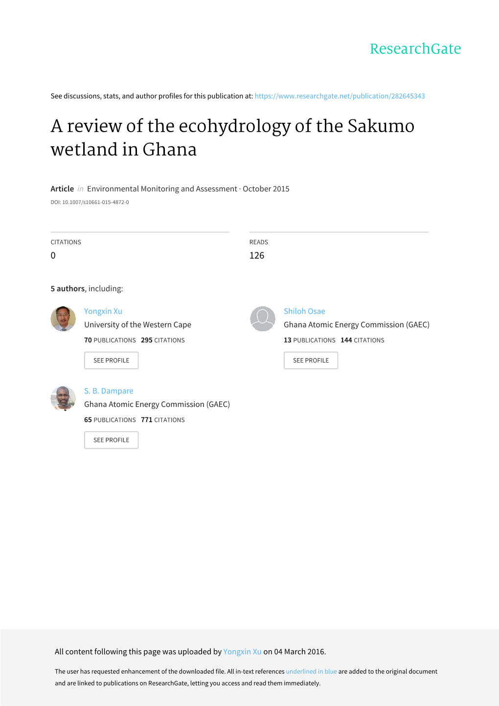 A Review of the Ecohydrology of the Sakumo Wetland in Ghana