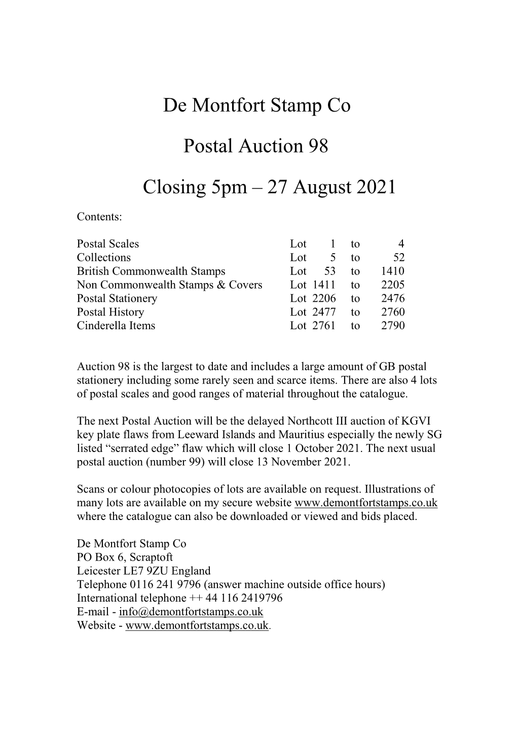 Auction 98 Catalogue Front Page