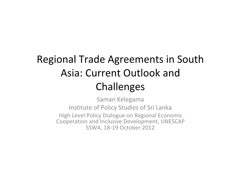 Regional Trade Agreements in South Asia