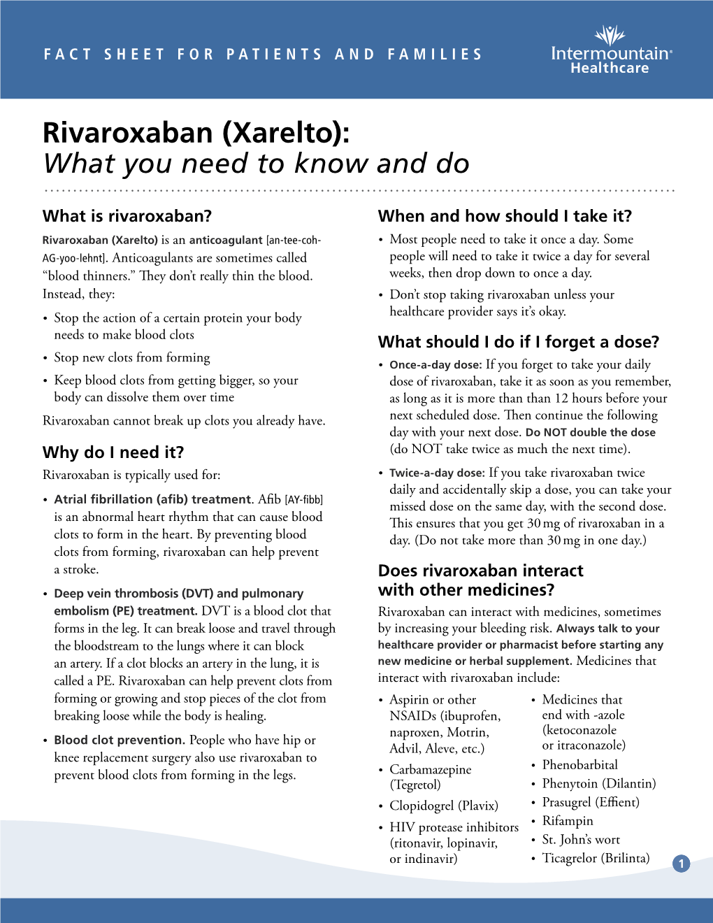 Rivaroxaban (Xarelto): What You Need to Know and Do