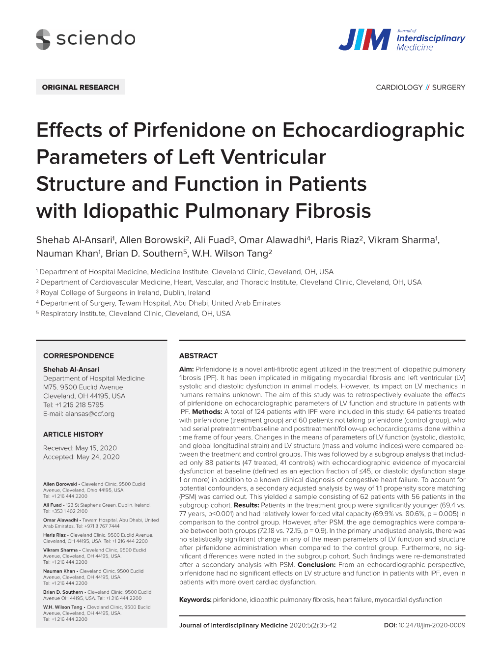 Effects of Pirfenidone on Echocardiographic Parameters of Left Ventricular Structure and Function in Patients with Idiopathic Pulmonary Fibrosis