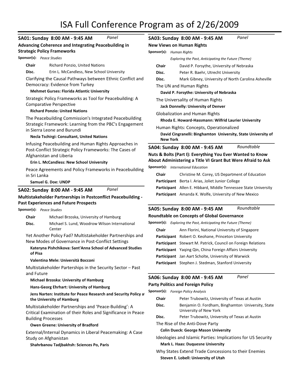 ISA Full Conference Program As of 2/26/2009