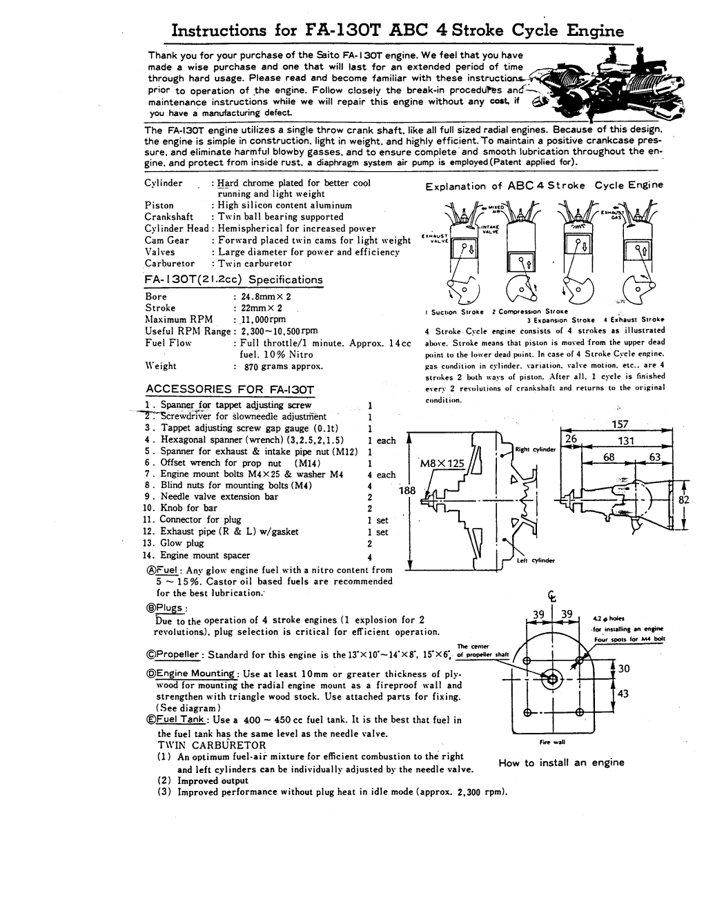 Instructions for FA-130T ABC 4 Stroke Cycle Engine
